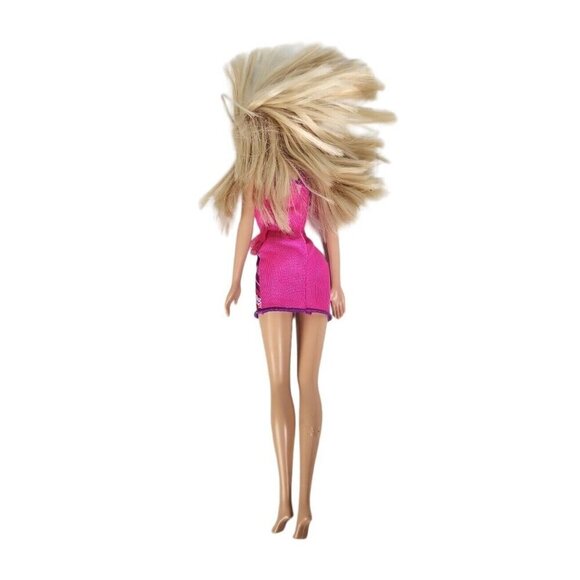 Barbie Doll Unique Articulated Knees Blonde Blue Eyes Pink Puple Striped Dress - Picture 2 of 2